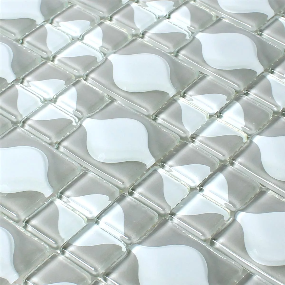 Mosaico De Vidro Azulejos Nokta Cinza Branco 3D