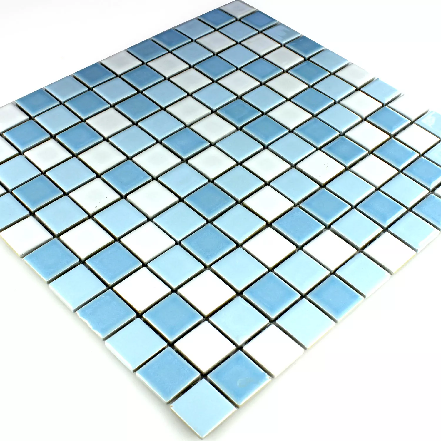 Azulejo Mosaico Cerâmica Bodaway Azul Branco 25x25x5mm