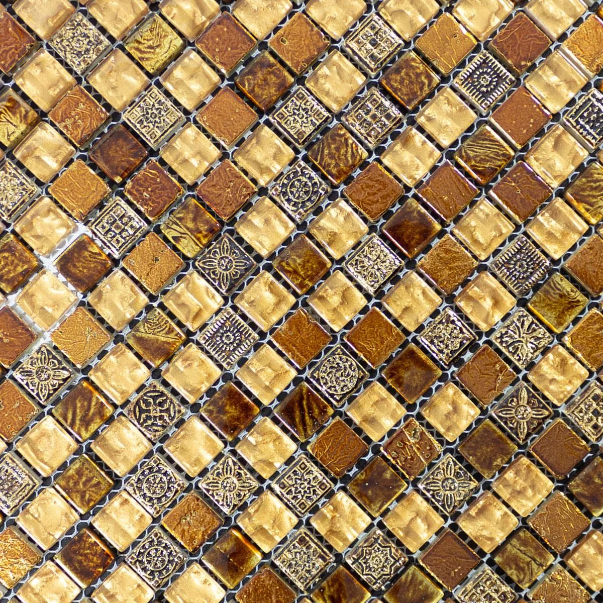 Vidro Mármore Azulejo Mosaico Majestic Marrom Ouro